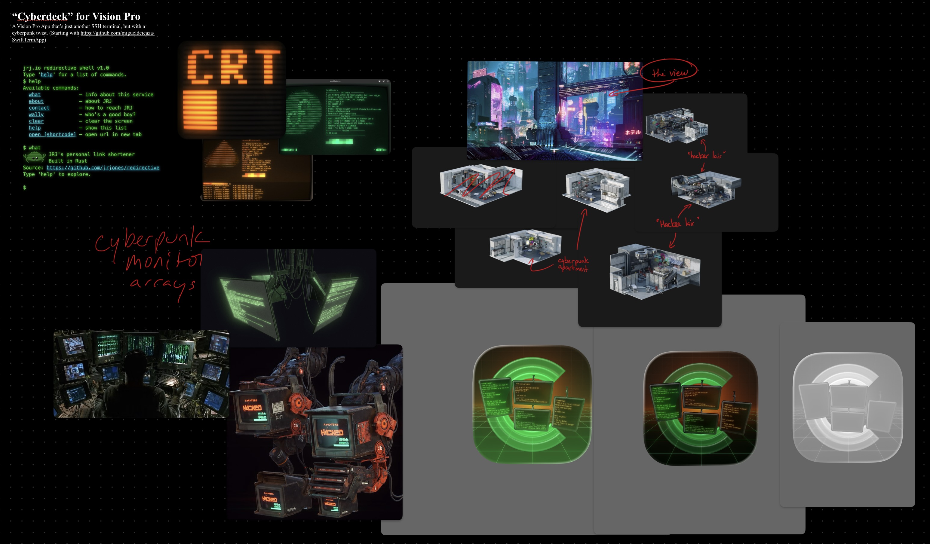 Original Cyberdeck/Neodeck "mood board" in Freeform.app