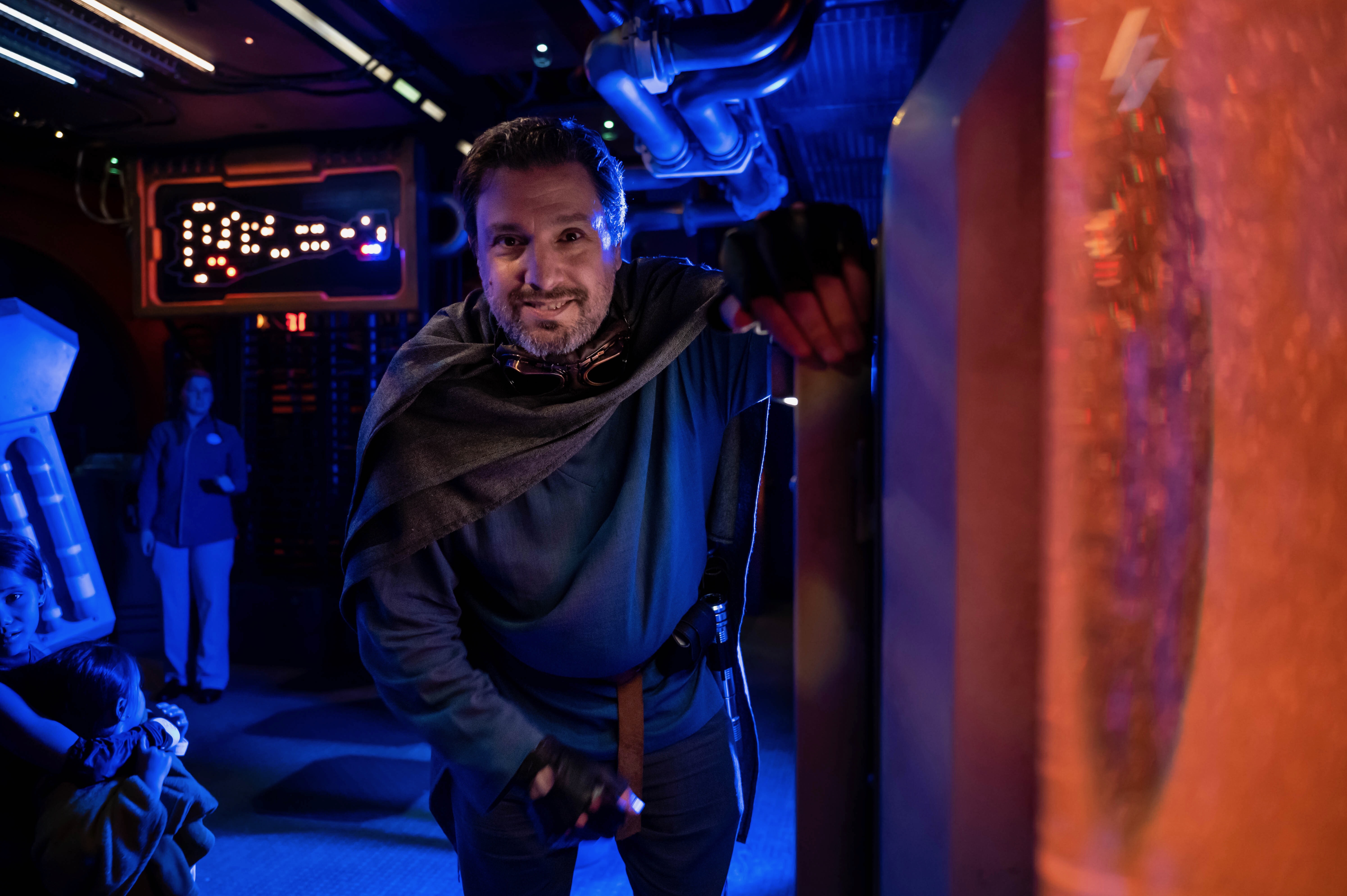 Scruffy-looking nerd herder, seen here in hanging out on his favorite space ship with the fam