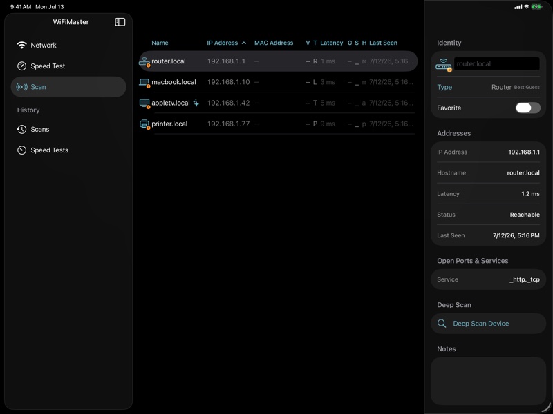 Device table and inspector on the rebuilt iPad app